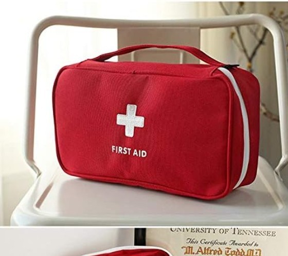 Durable Red First Aid Bag - Multi-Compartment Medical Kit for Home and Hiking