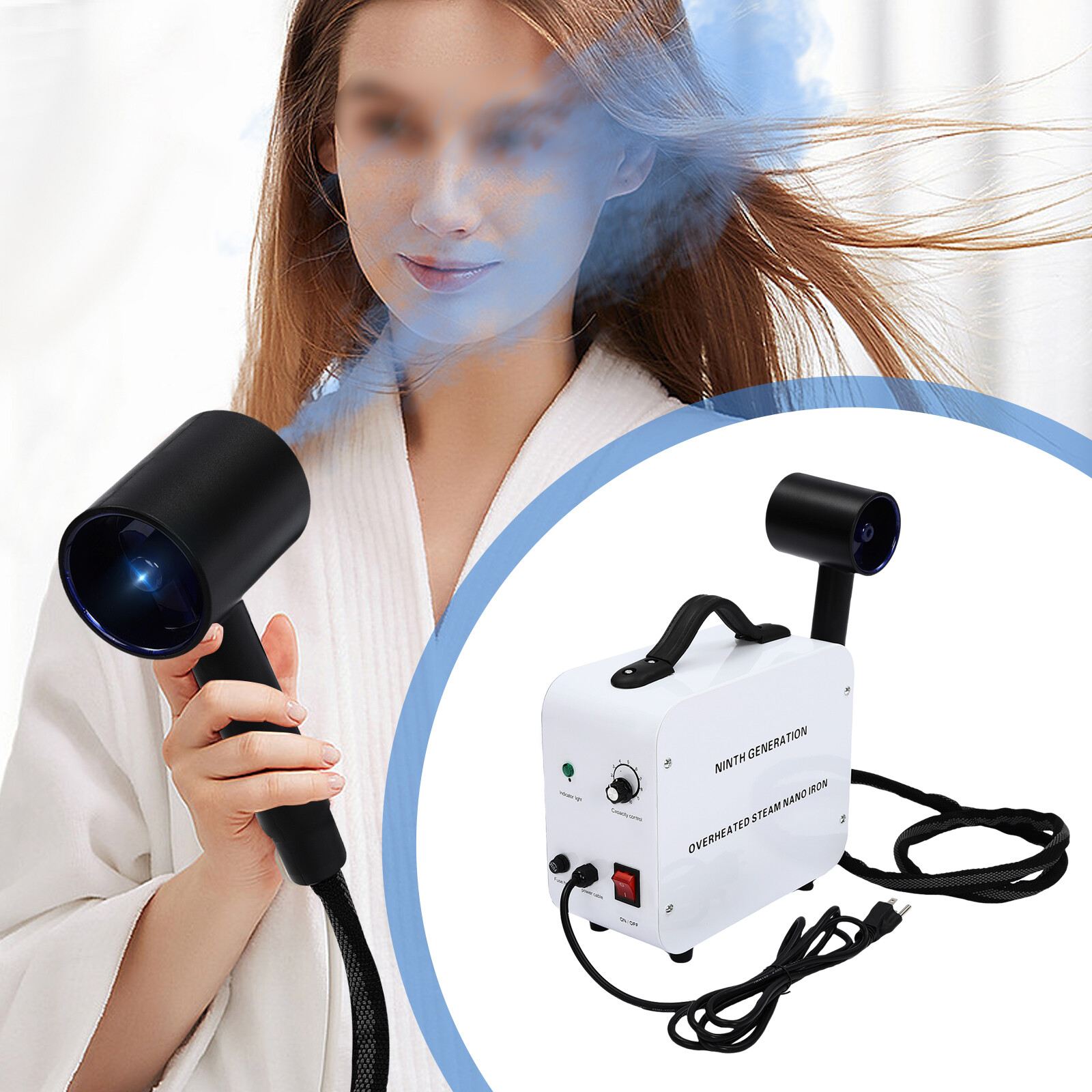 Nano Hair Steamer Spray Machine Blue Light Color Processor Salon Beauty 1200W