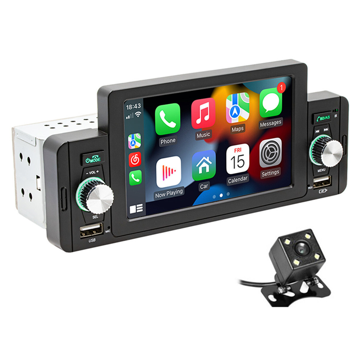 5in 1Din Car Radio Bluetooth MP5 Player USB FM Mirror Link With 4LED Rear Camera