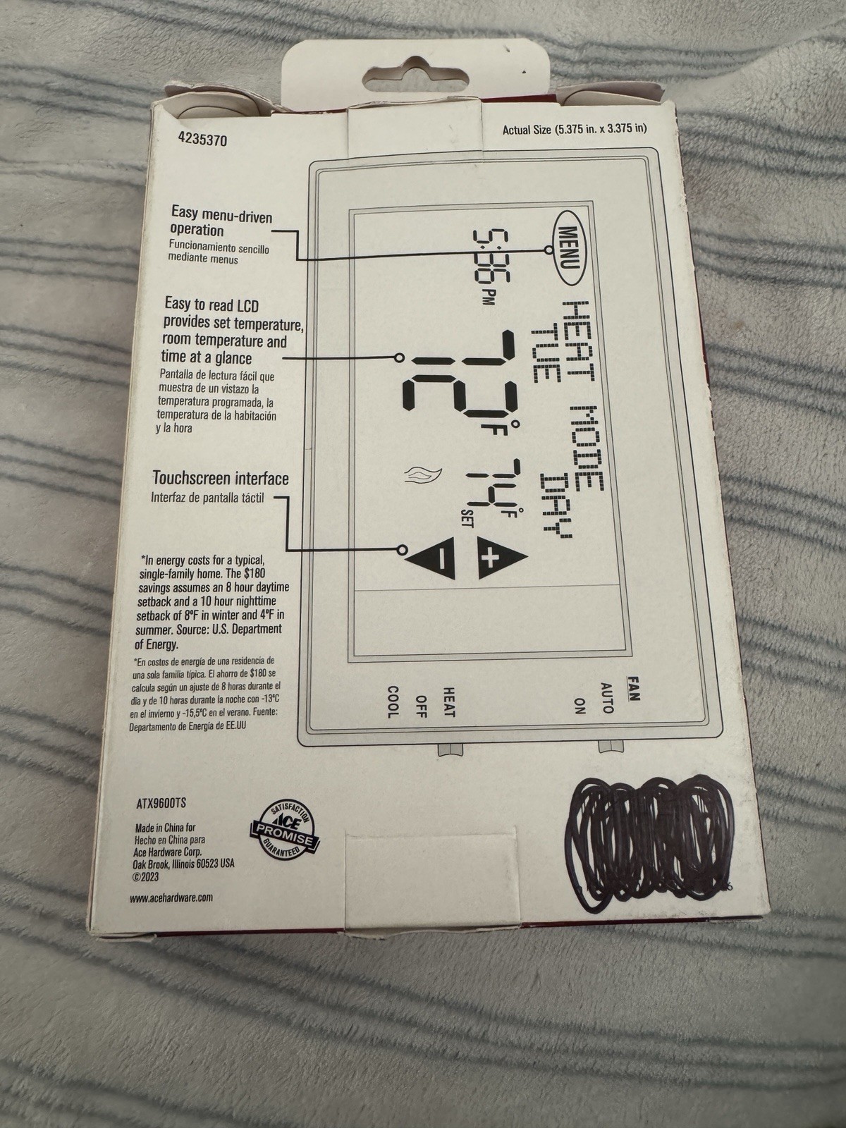 New ACE 4235370 7-DAY PROGRAMMABLE TOUCHSCREEN THERMOSTAT