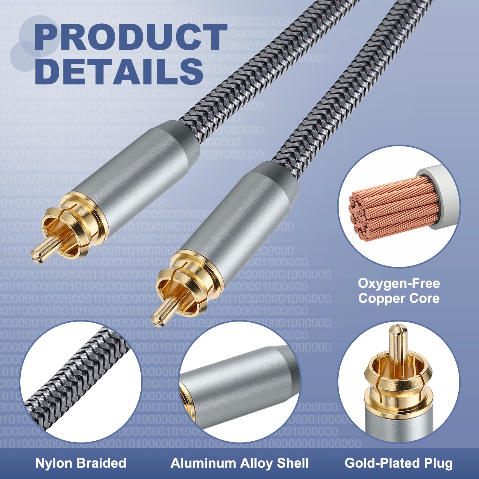 Subwoofer Cable, RCA to RCA Digital Coaxial Audio Cable, 3ft Gray
