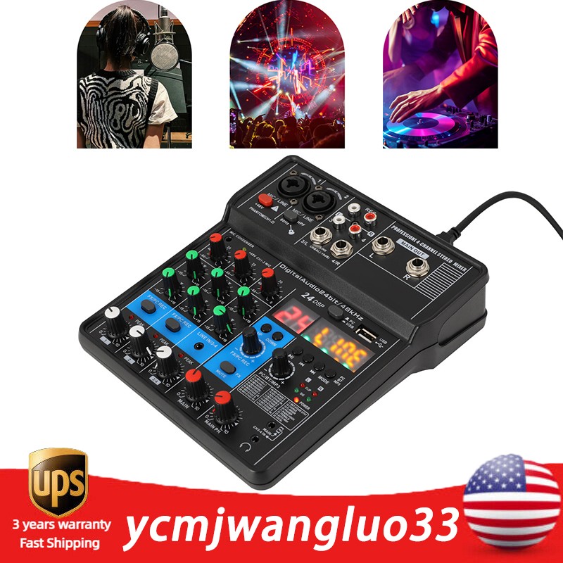 Pro 4 Channel Studio Audio Mixer Bluetooth USB DJ Live Sound Mixing Console