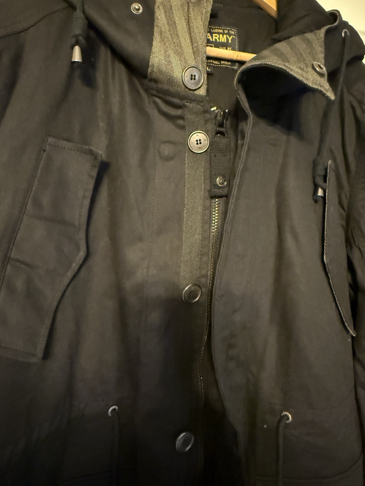 U.S. Army Black Field Parka Jacket L Insulated Camo Lined Hooded