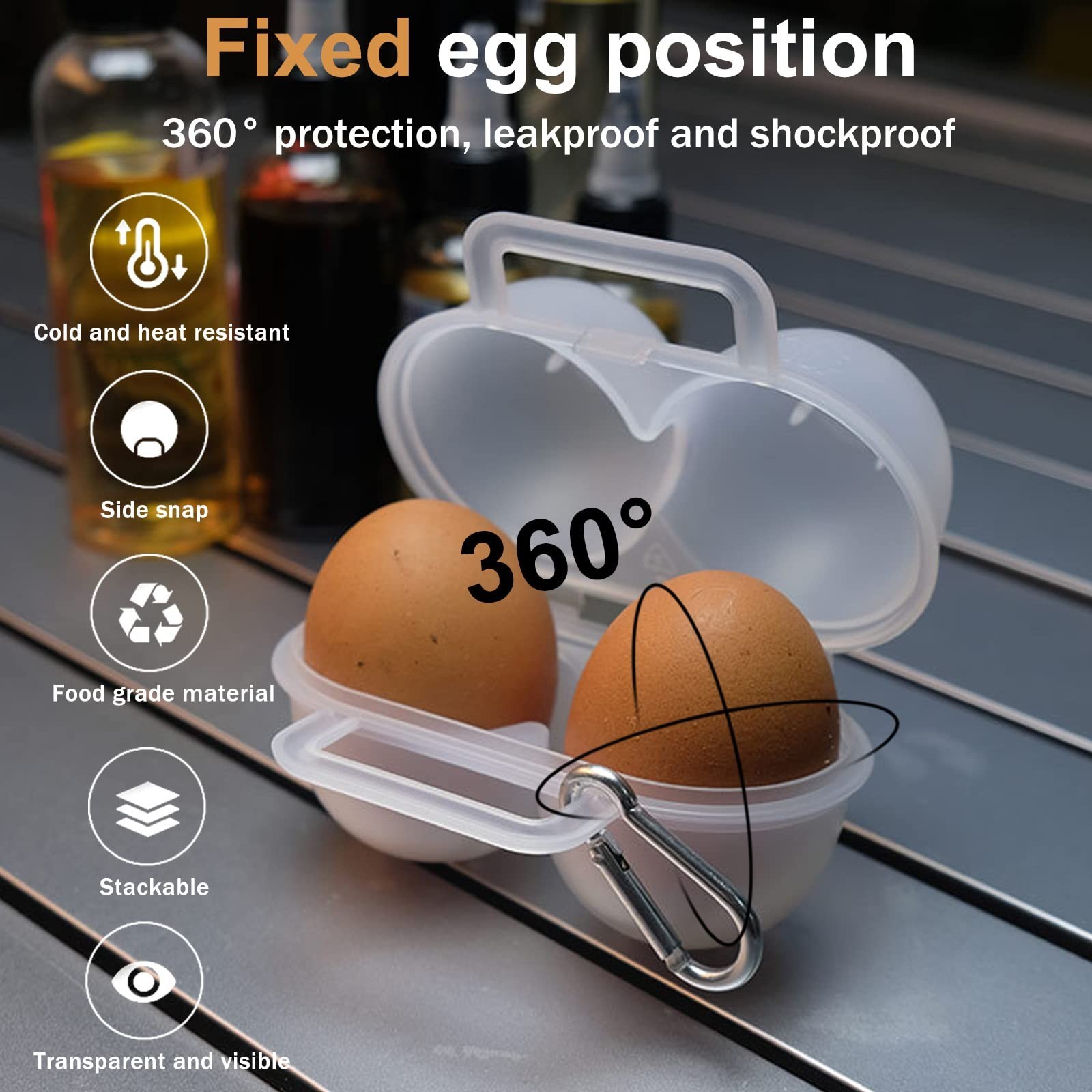 RoseFlower 2 Girds Egg Holder Container, Plastic Egg Storage Box Leakproof Sh...