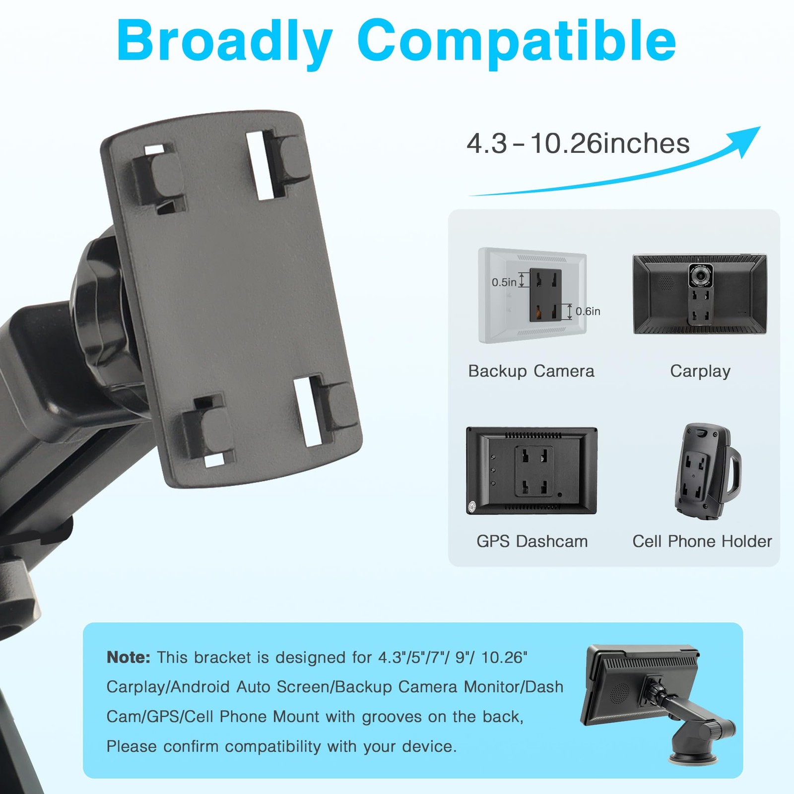2PCS CarPlay Mount 4.3"-10" Backup Camera Android Auto Dashboard Holder