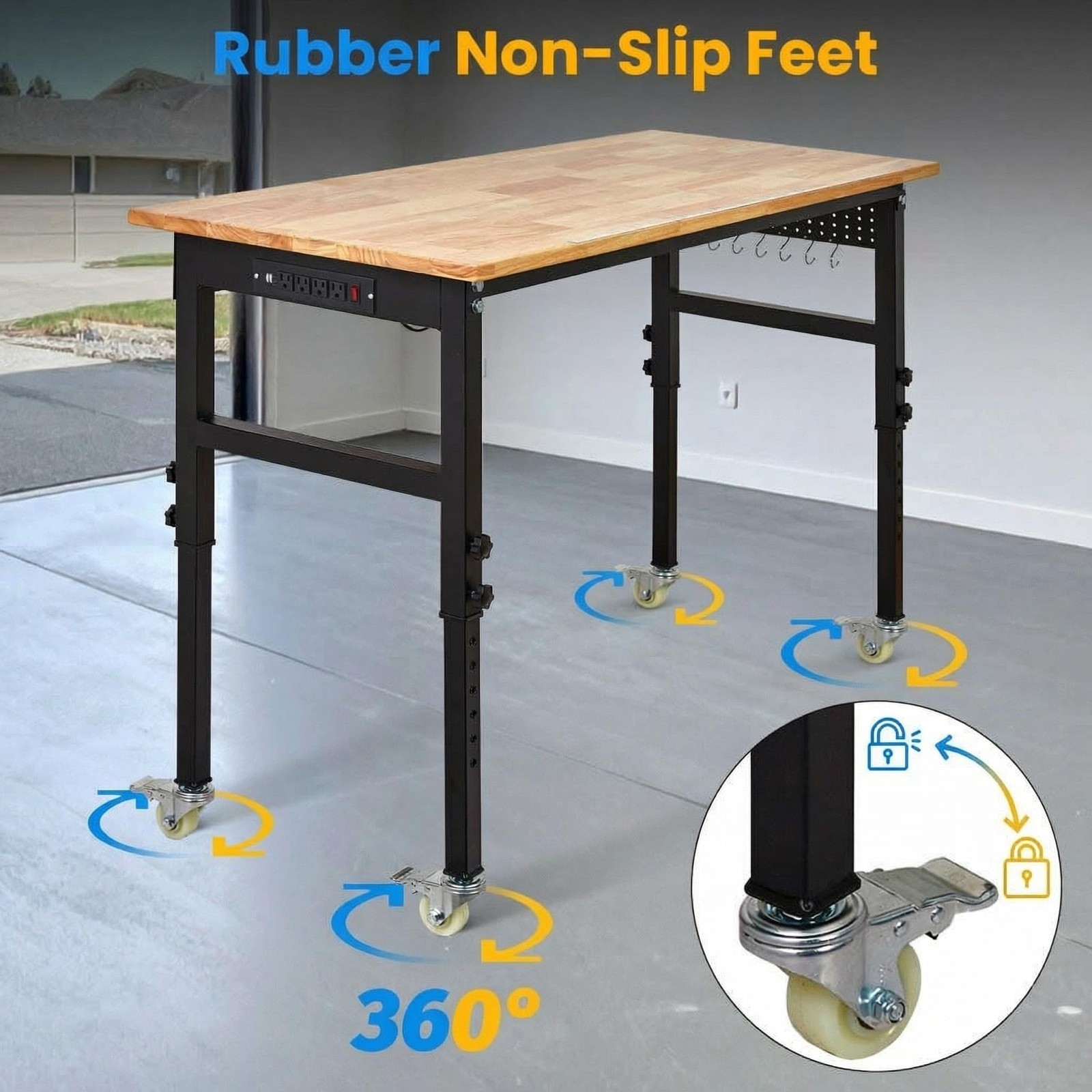 🍀48" x 24" Adjustable Workbench with Power Outlet & Scale, Portable Worktable