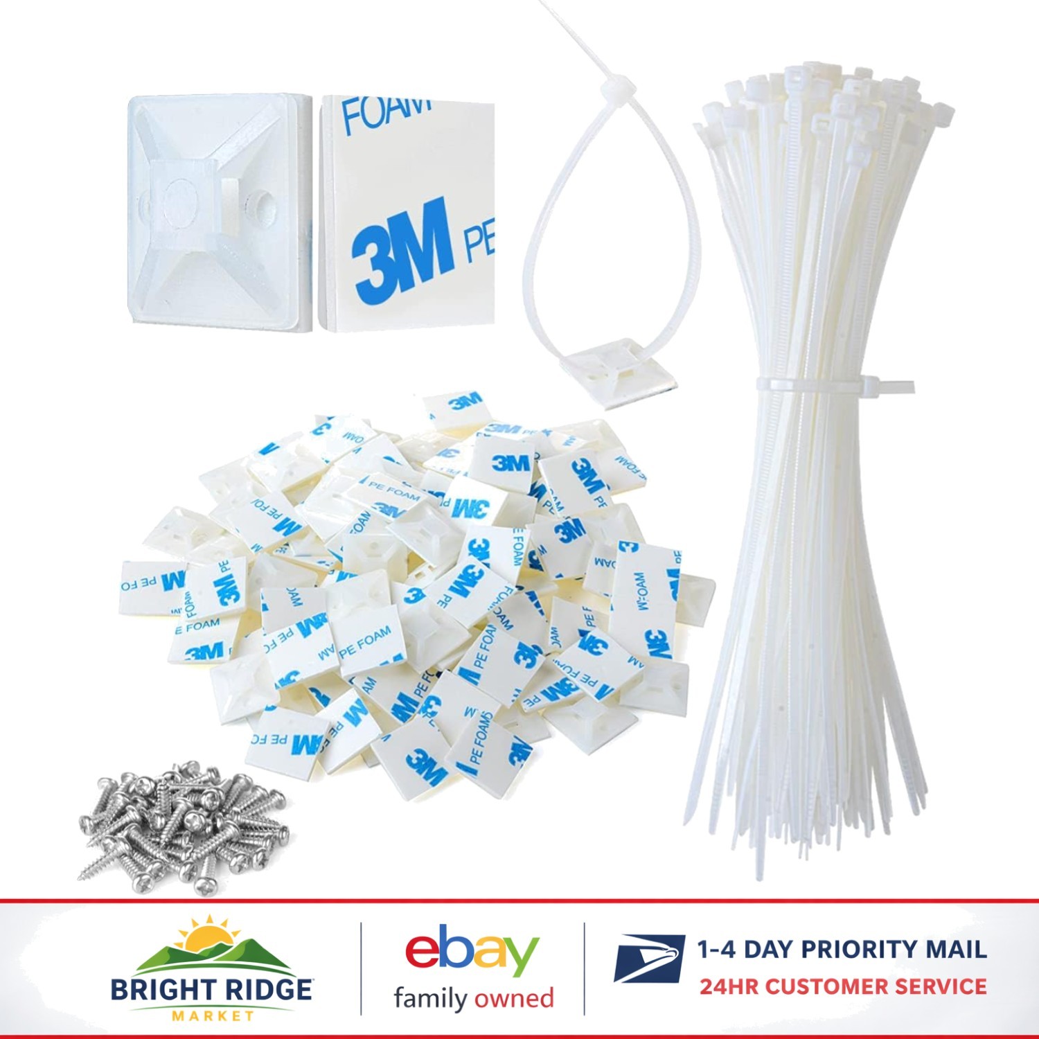 Self Adhesive Cable Clips for Organizing Wires, 200pcs Zip Tie Mounts Included
