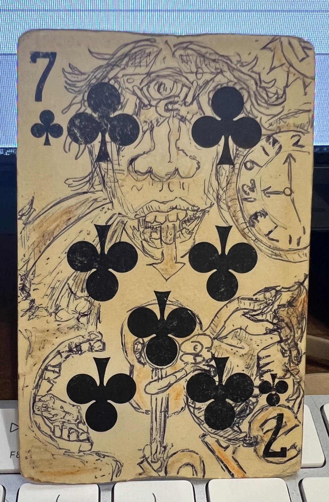 Clockwork Vision Original ACEO Zebra Ink Vintage Airline Playing Card Art