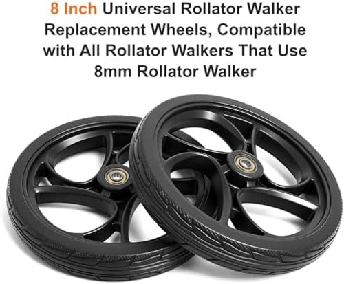 BlessReach 2PCS 8 Inch Walker Wheel, 5/16" (8 mm) Bearing Solid Replacement W...