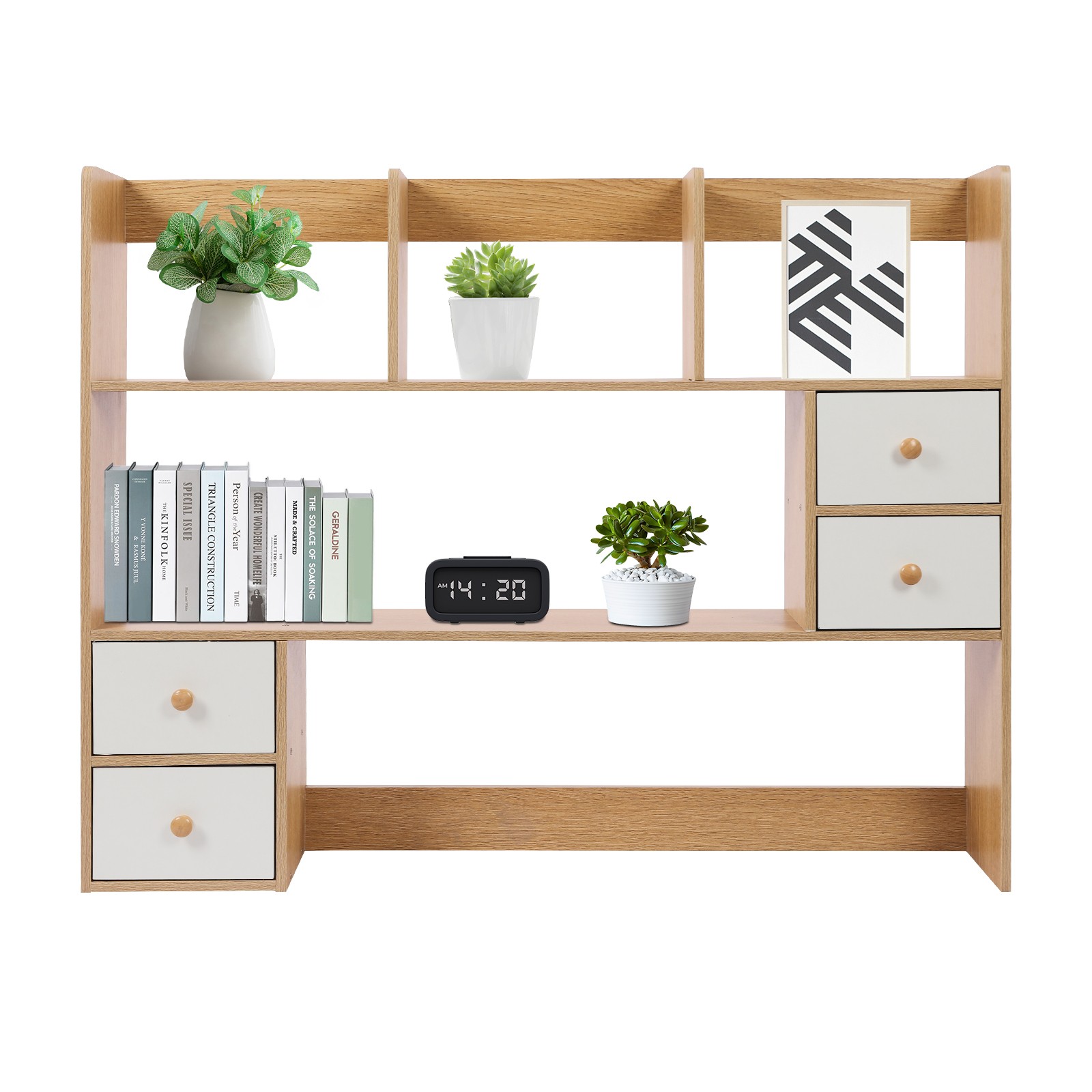 Desktop Storage Rack with 4 Cabinets - Space-Saving Bookshelf Organizer Elegant
