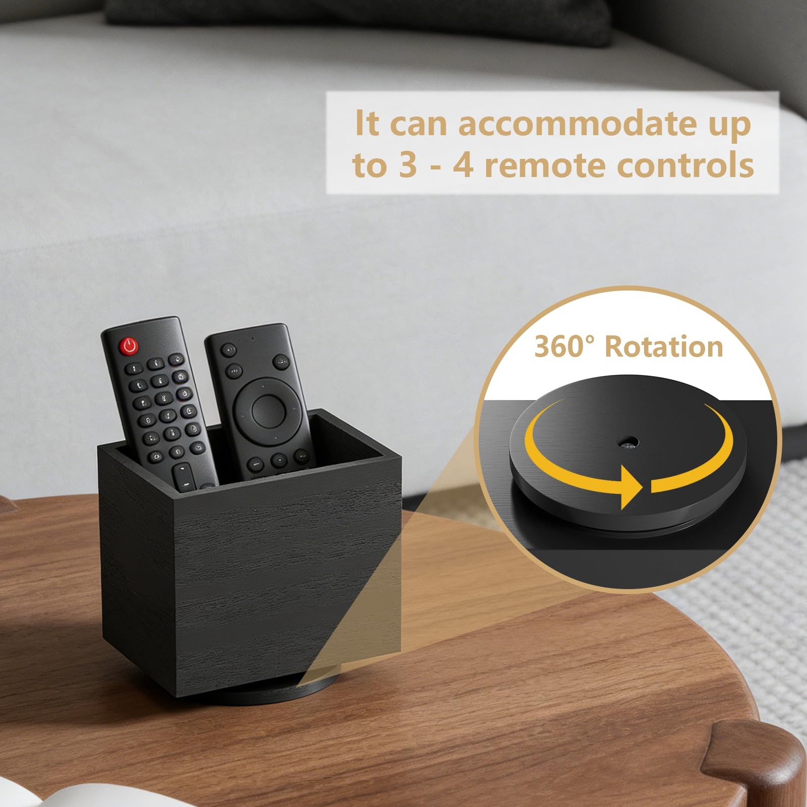 360° Rotating Remote Control Holder, Wooden TV Remote Holder for Table, Desk ...