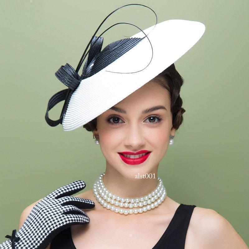 Women's Kentucky Derby Church Wedding Noble Dress Linen Feather Sinamay Hat W786
