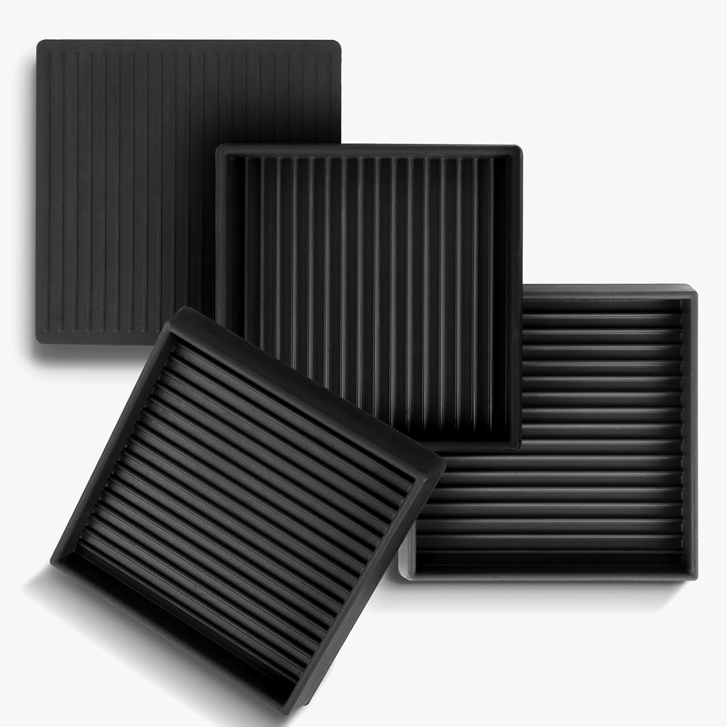 Non Slip Furniture Pads, 3” x 3” Black Square Rubber Grippers for Hardwood Floor