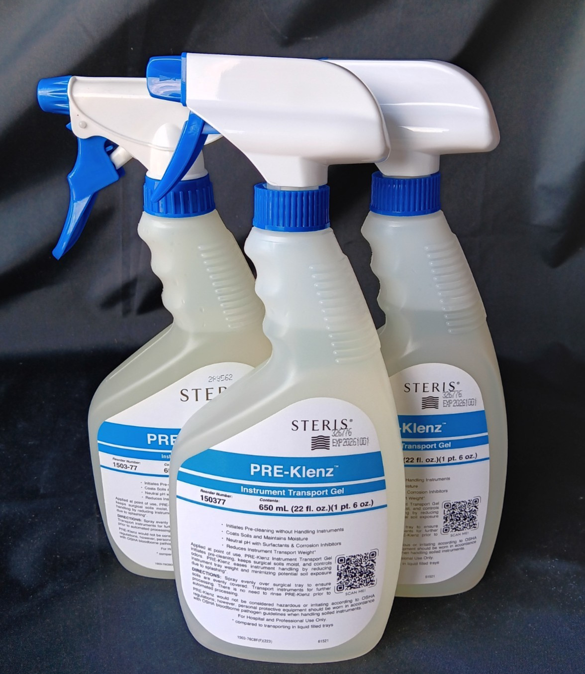Lots of 7  STERIS PRE-Klenz Instrument Transport Gel, 650mL, 150377 Exp. 2026