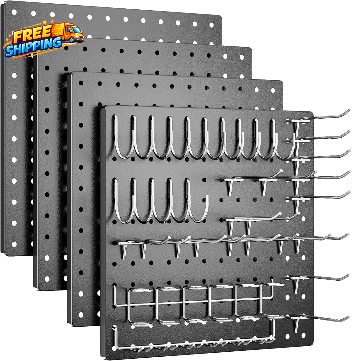 Peg Board 4 Pack Metal Pegboard Kit Black Pegboard Wall Organizer with 32 Pcs