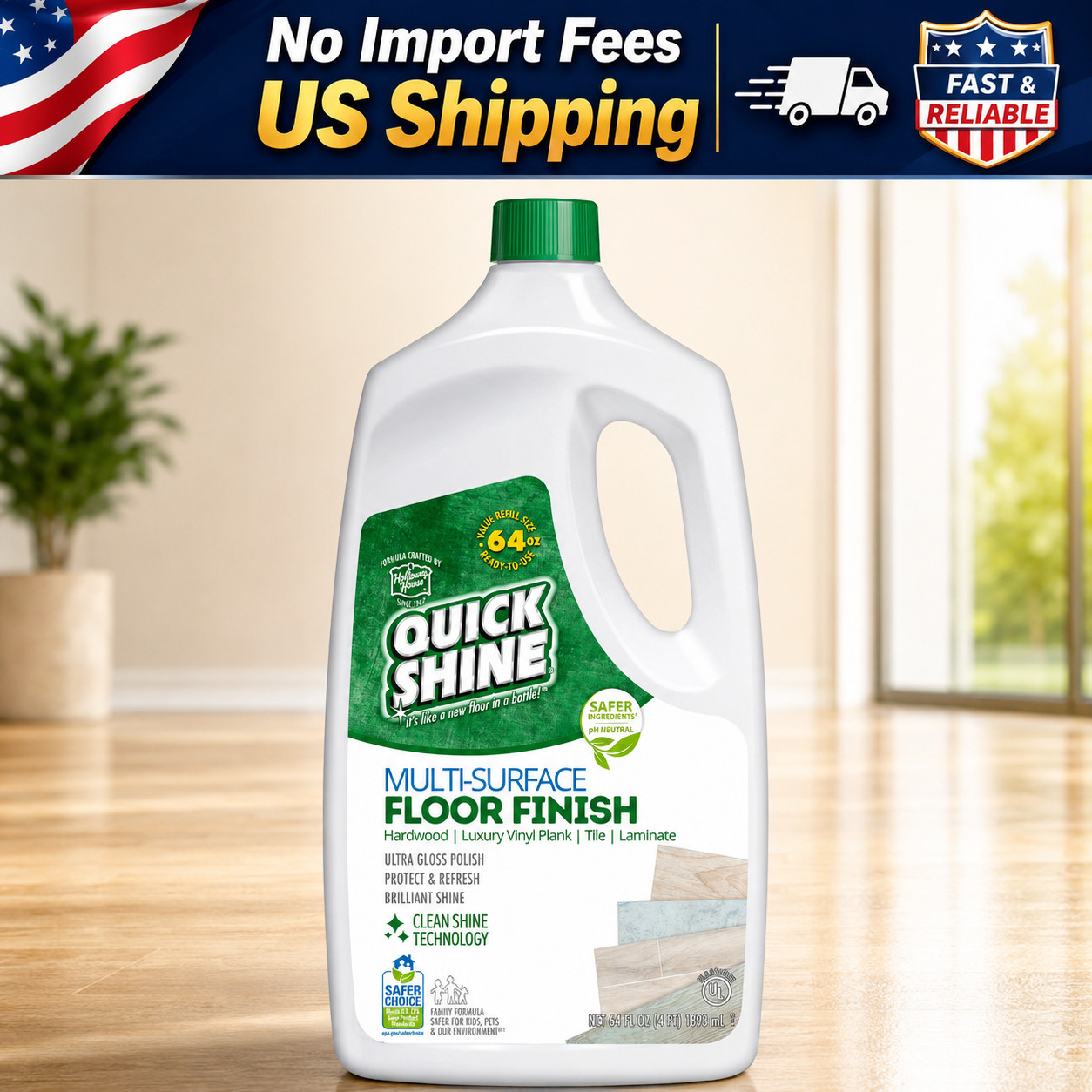 Quick Shine Multi-Surface Floor Finish PFAS-Free Polish 64 fl oz Shine Care
