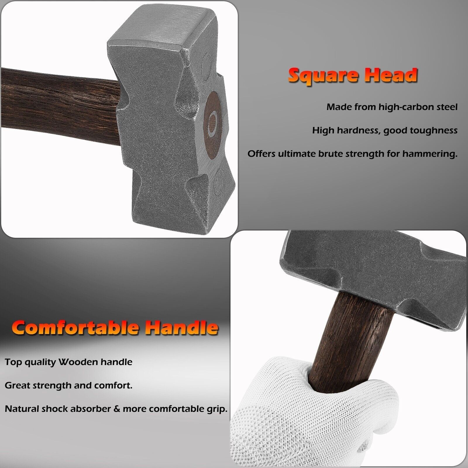 2.2LB Blacksmith Forging Hammer Square Head for Farrier Knife Making Anvil