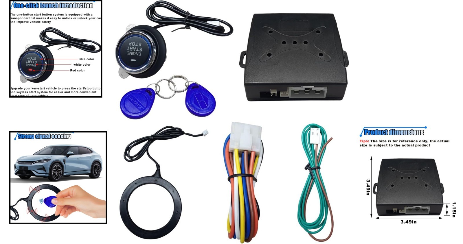 Car Push Engine Start Button Kit, Upgrade Push to Start Ignition Kit, Smart Keyl