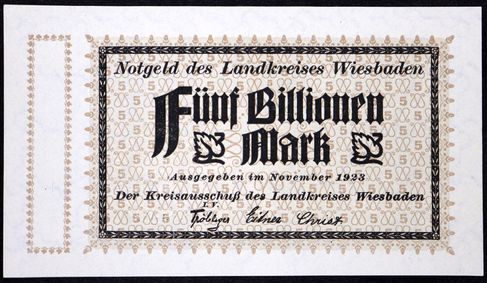 WIESBADEN 1923 UNCATALOGED SPECIMEN 5 TRILLION MARK! German Notgeld