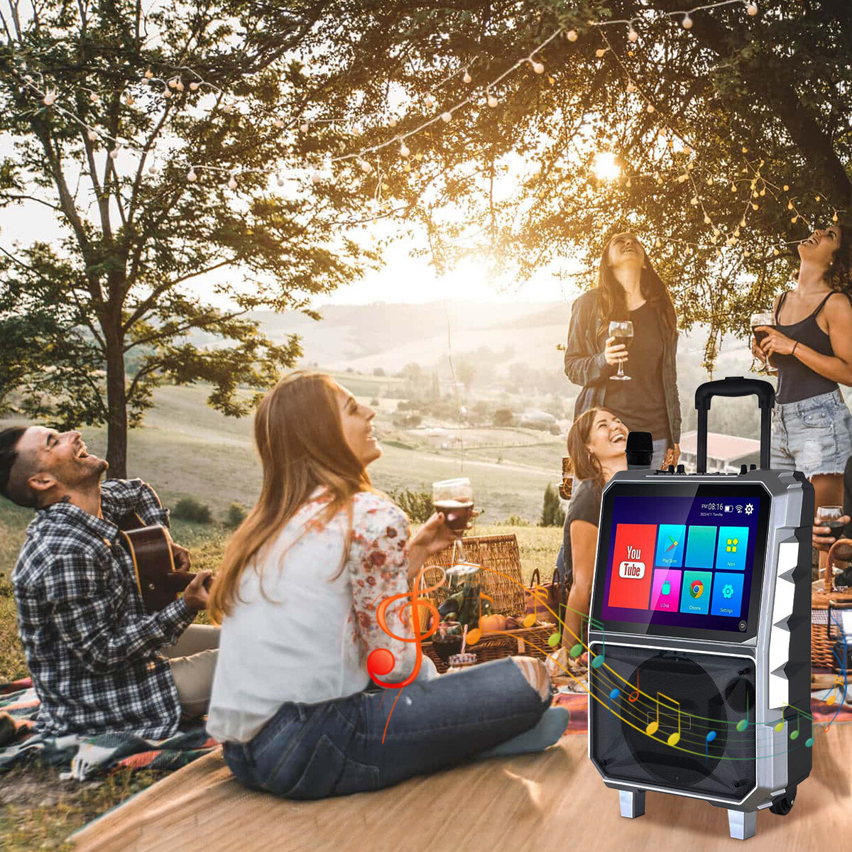 8" Karaoke Machine w/ Wireless Microphone Portable Bluetooth Speaker Woofer DJ