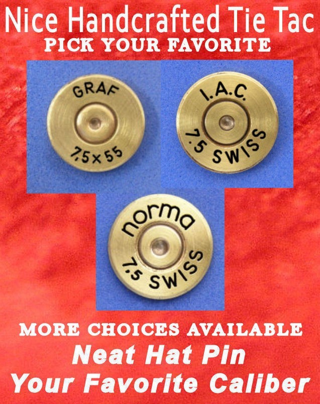 7.5 X 55 SWISS  Caliber Cartridge Hat Pin Shooting Jacket Pin Tie Tack Gun Ammo