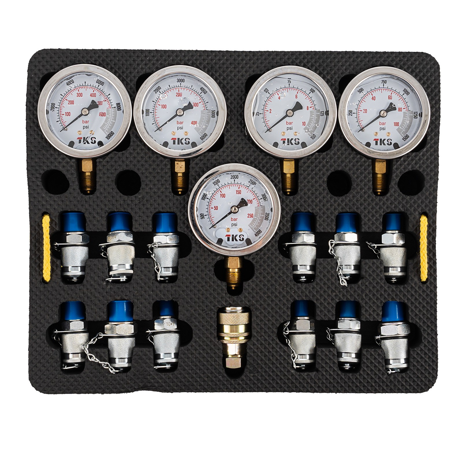 Hydraulic Pressure Test Kit 10000psi 5 Hoses 5 Gauges 13 Couplings 14 Connectors
