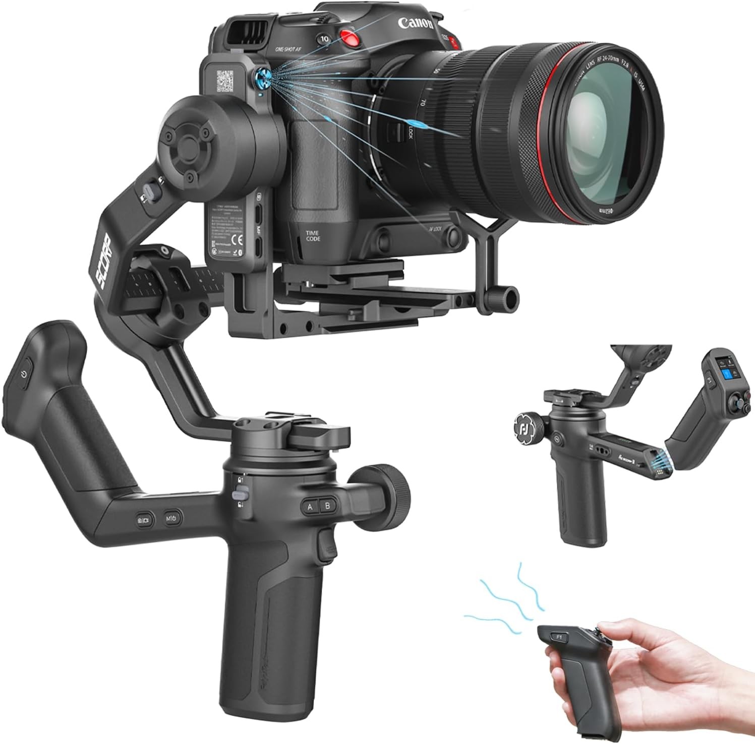 Feiyu SCORP 3 Camera Gimbal Stabilizer w/ Detachable Remote Handle & AI Tracking