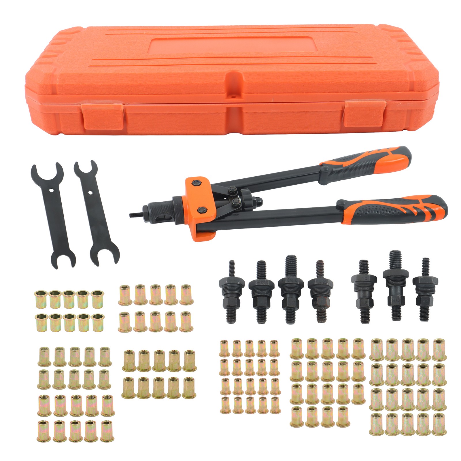 14" Rivnut Tool with 7 Metric & Inch Mandrels, 70Pcs Rivnuts Assortment Kit