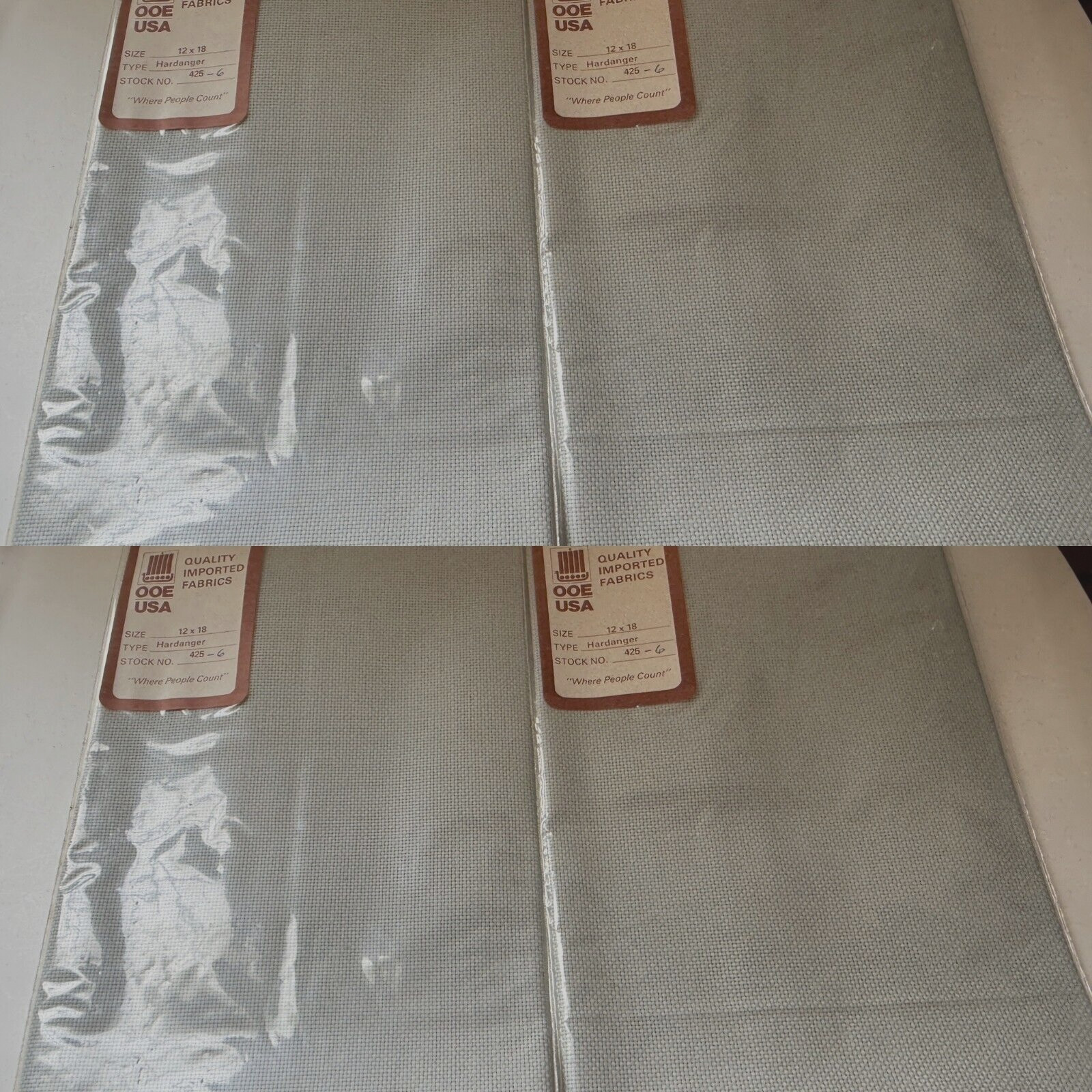 4 NEW Old Stock OOE Quality Imported Fabrics Lt. Gray 12" x 18" Hardanger 425-6