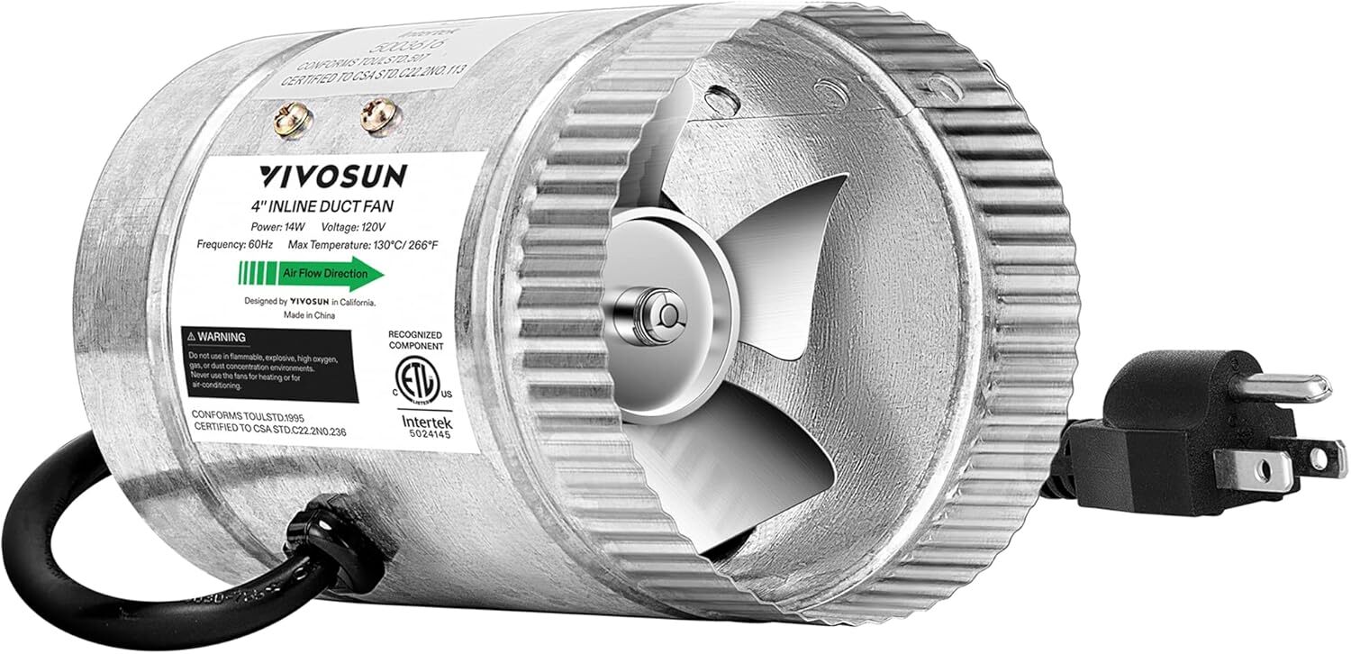 VIVOSUN 4 inch Inline Duct Fan 100 CFM, HVAC Exhaust Intake Fan, Low Noise & Ext
