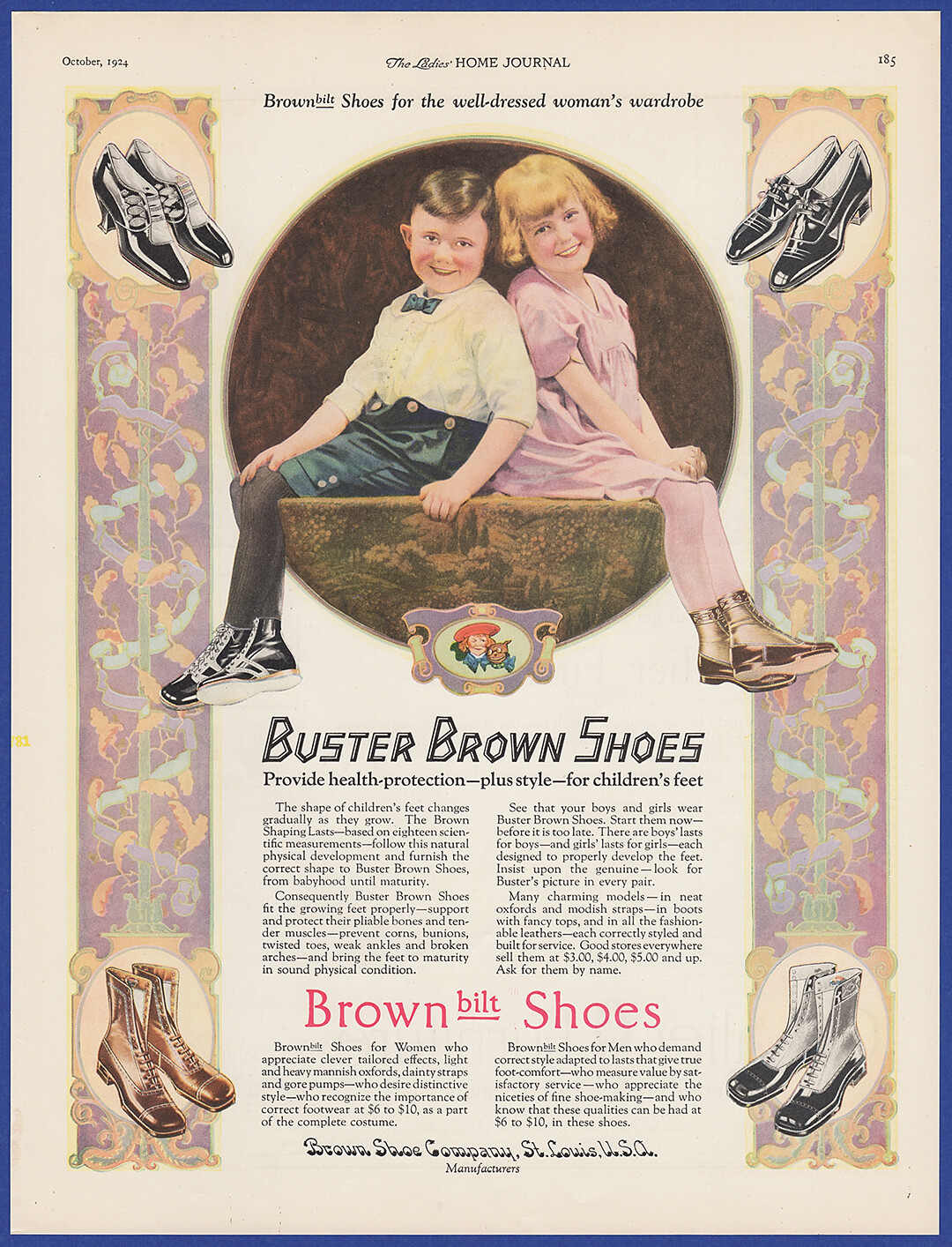 Vintage 1924 BUSTER BROWN SHOES Kids Children's Fashion Art Decor 20's Print Ad