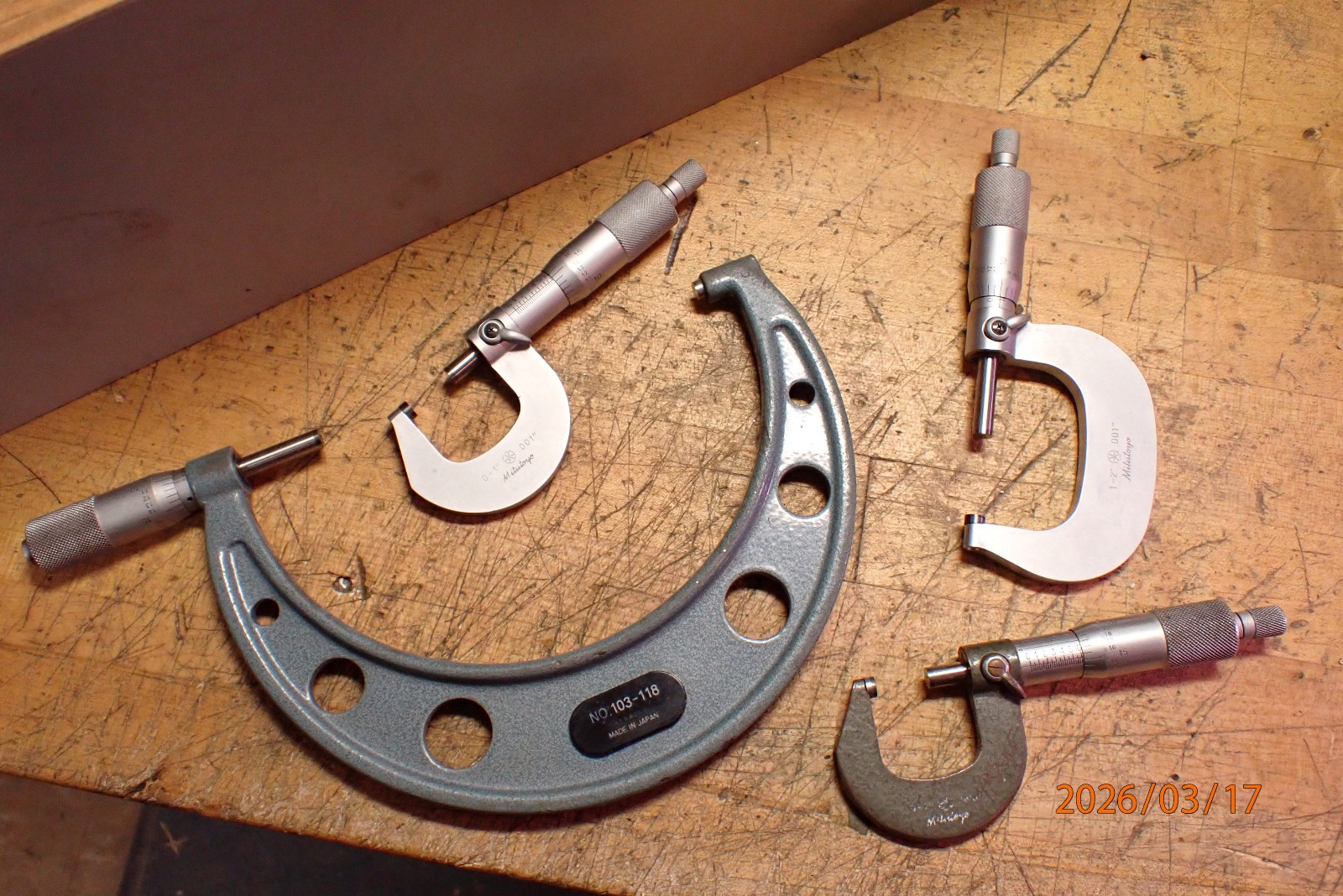 4, OLDER MITUTOYO MICROMETERS 5-6"; 0-1"; 1-2"  MACHINIST TOOLING