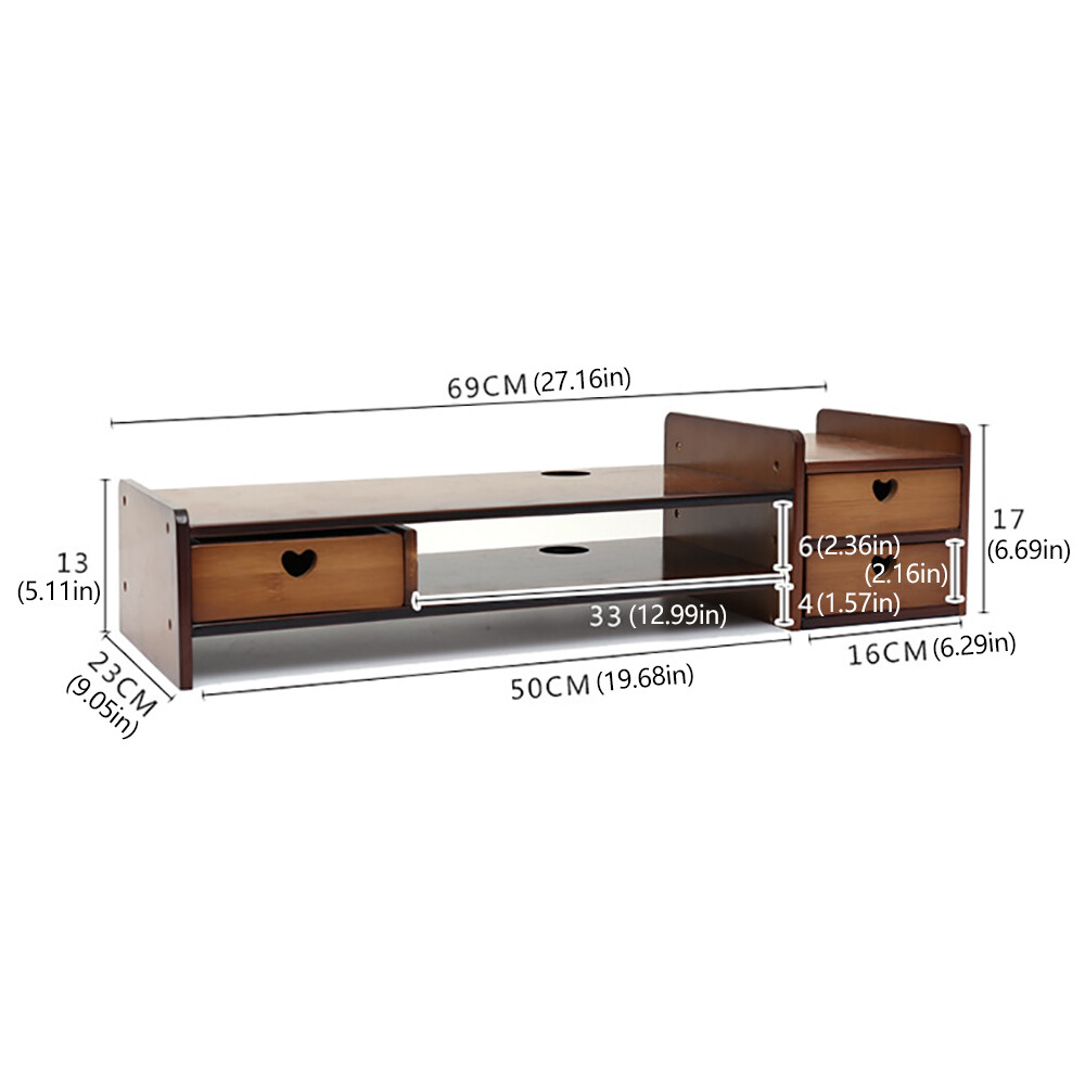 Computer Monitor Laptop Riser Desktop Organizer Space Saver 2 tier with 3 Drawer