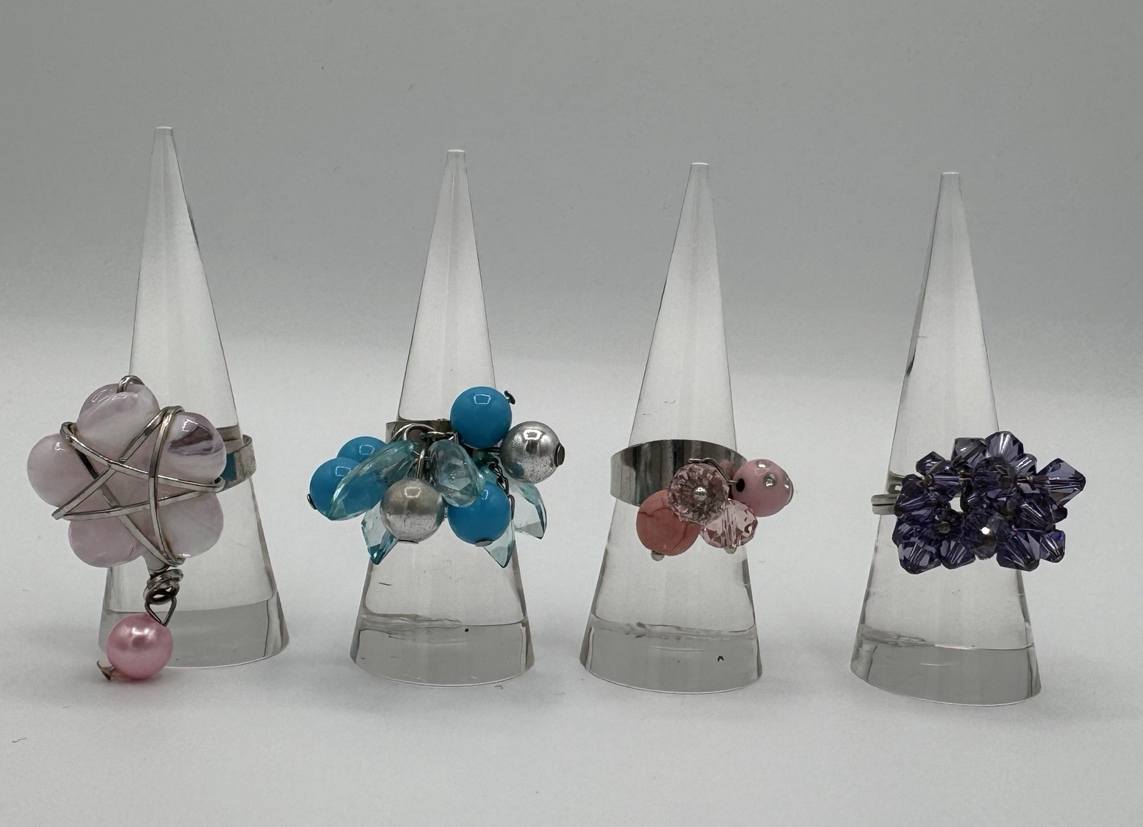 Handmade Beaded Statement Rings Lot of 4 Adjustable Boho