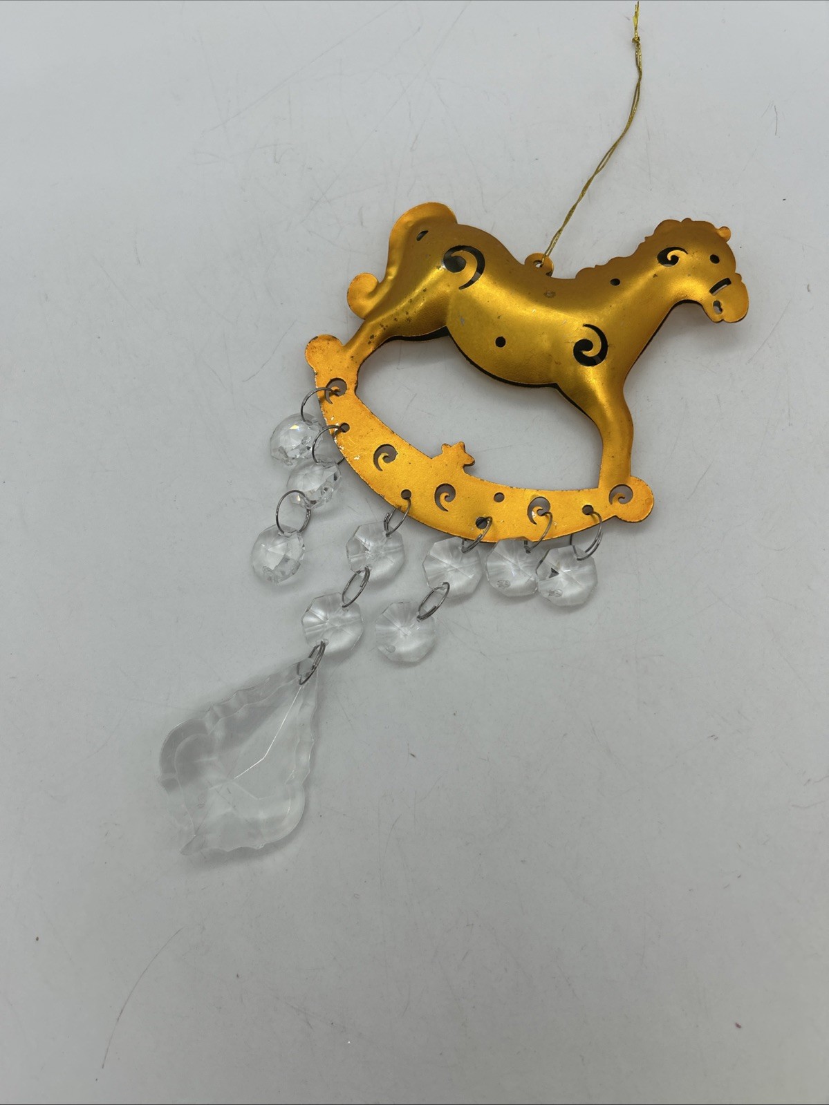 Vintage Christmas Suncatcher Upcycled Crystal Gift Upcycled Anodised Hobby Horse