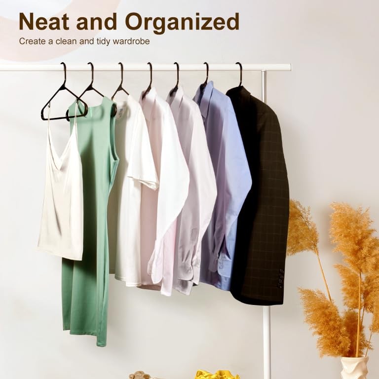 Black Plastic Hangers 60 Pack, Clothes Hangers with Non Slip Hooks, Durable &...