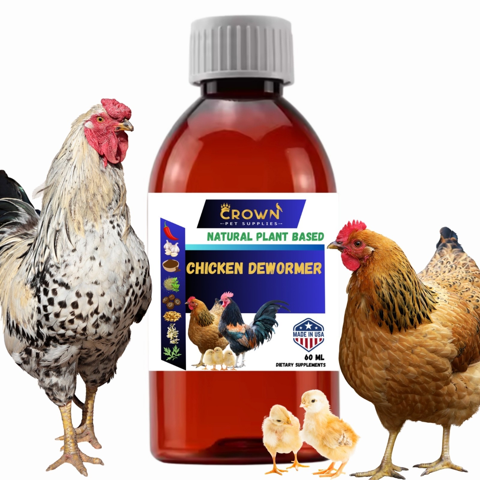 Natural Chicken Dewormer Liquid Herbal Plant-Based Poultry Parasite Control