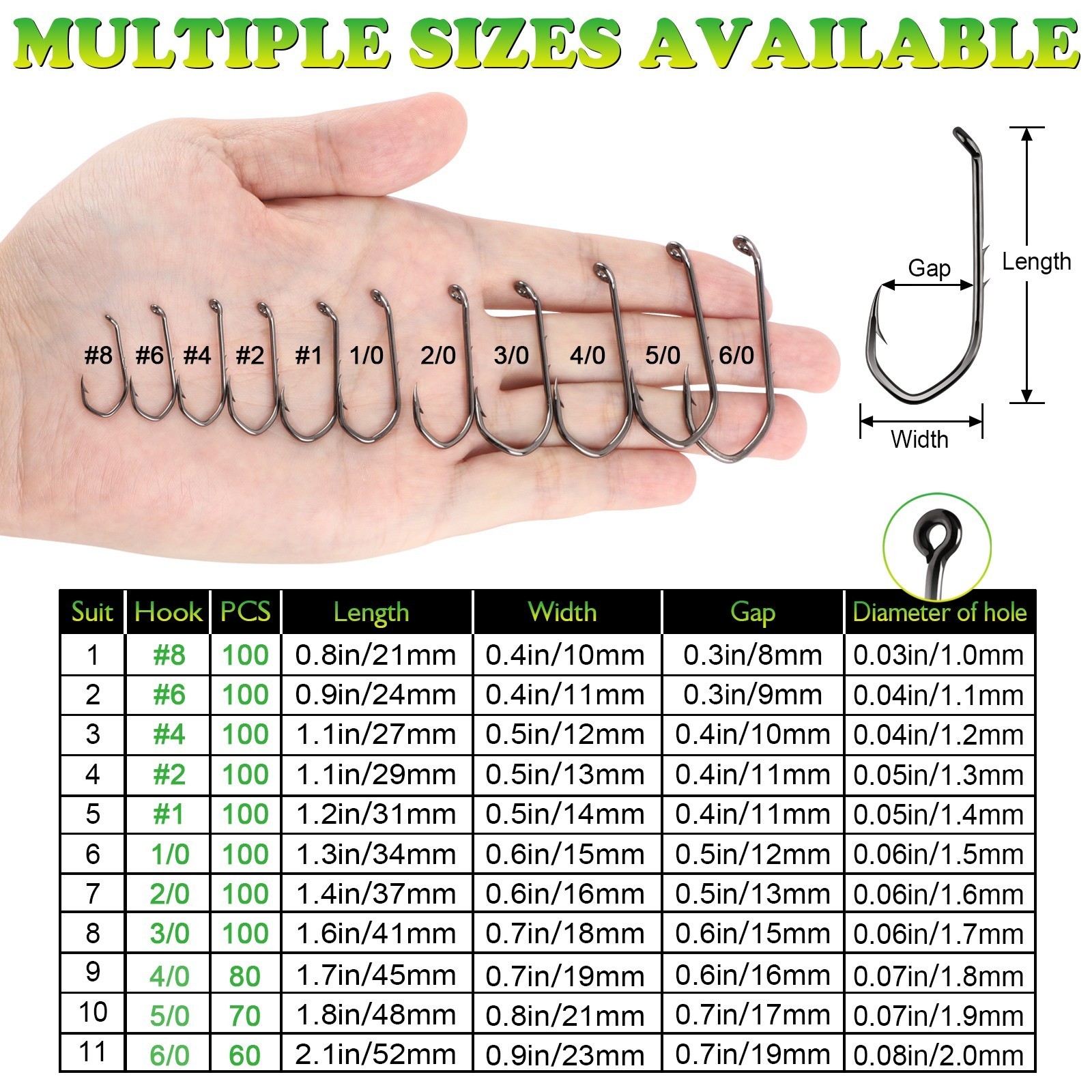 70pcs 5/0 Bait Holder Hooks Offset Point Long Shank Barb Catfish Saltwater Hook