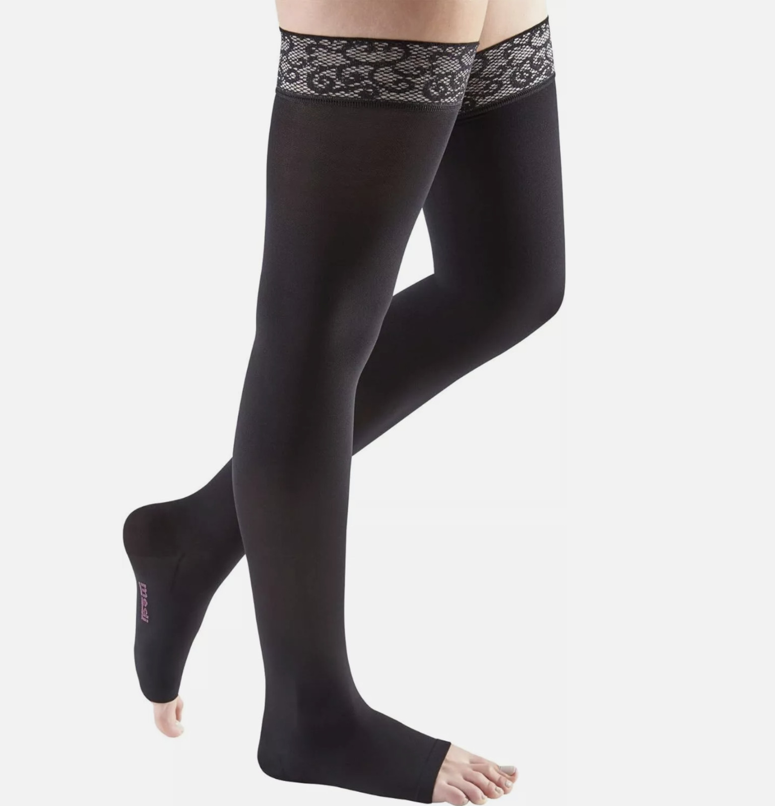 MEDIVEN COMFORT CLOSE TOE STOCKINGS THIGH HIGH LACE BAND EBONY BLACK 30-40mmHg I