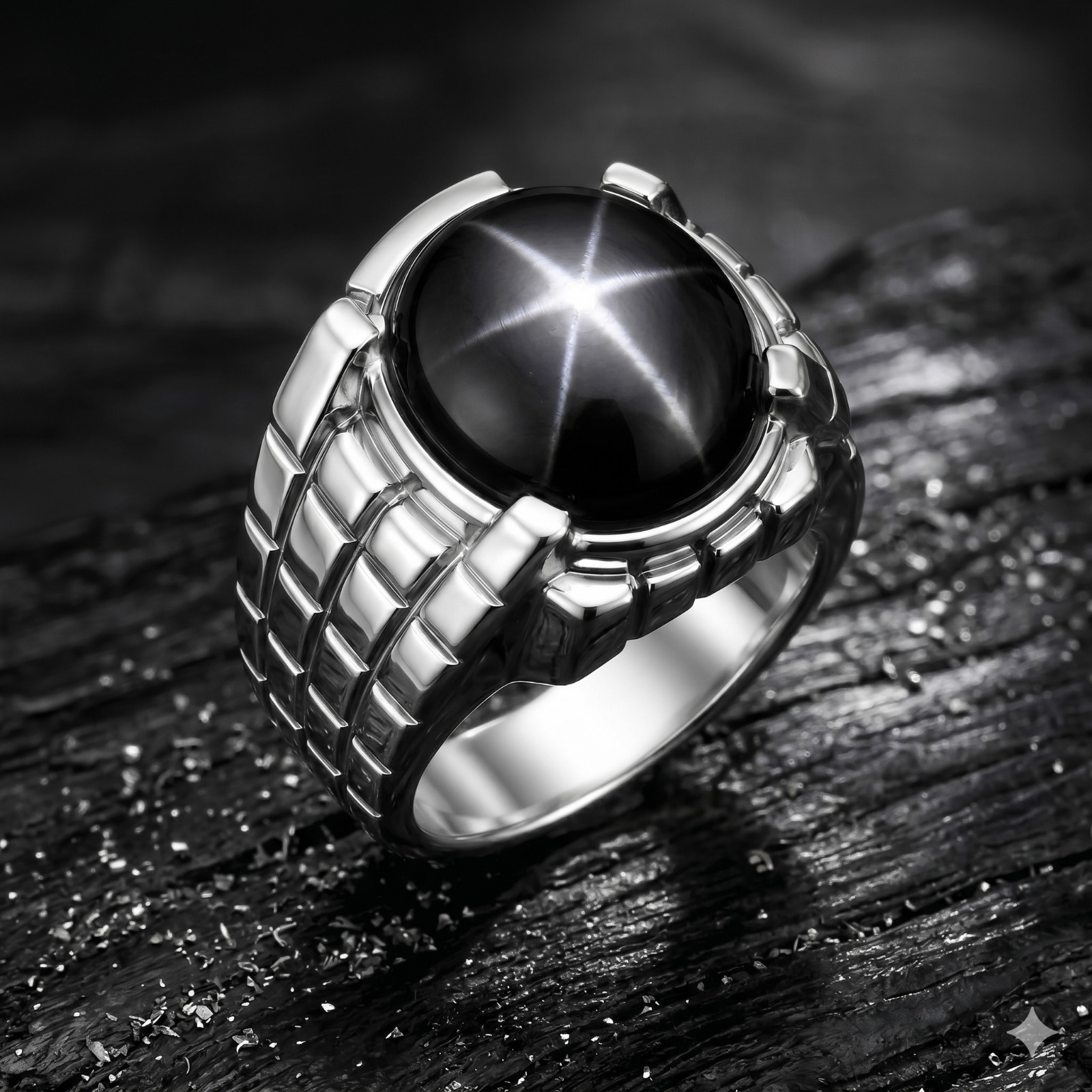 Vintage Black Star Sapphire Ring 925 Sterling Silver Round Gemstone Gift For Him