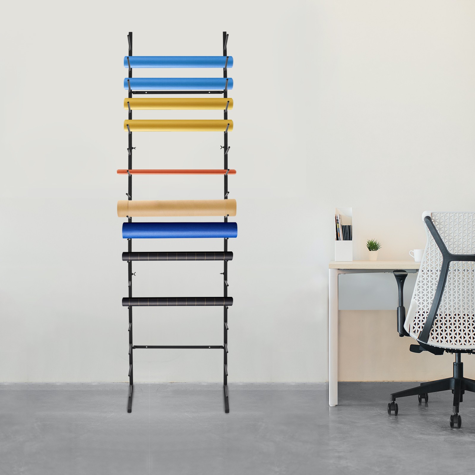 17-Tier Wall Mounted Blueprint Storage Rack for Organized Drawings