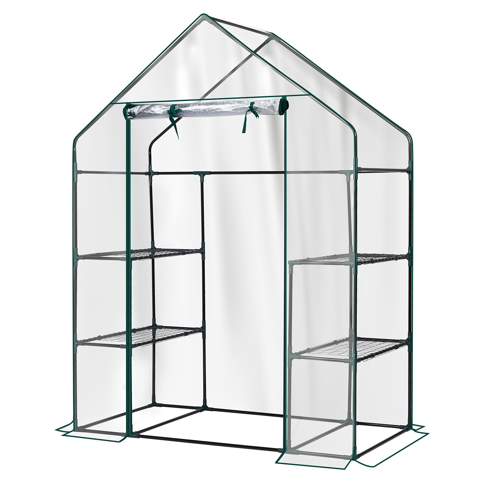 Mini Walk-in Greenhouse with PVC Cover, 4-Shelf Indoor Outdoor Plant Gardening