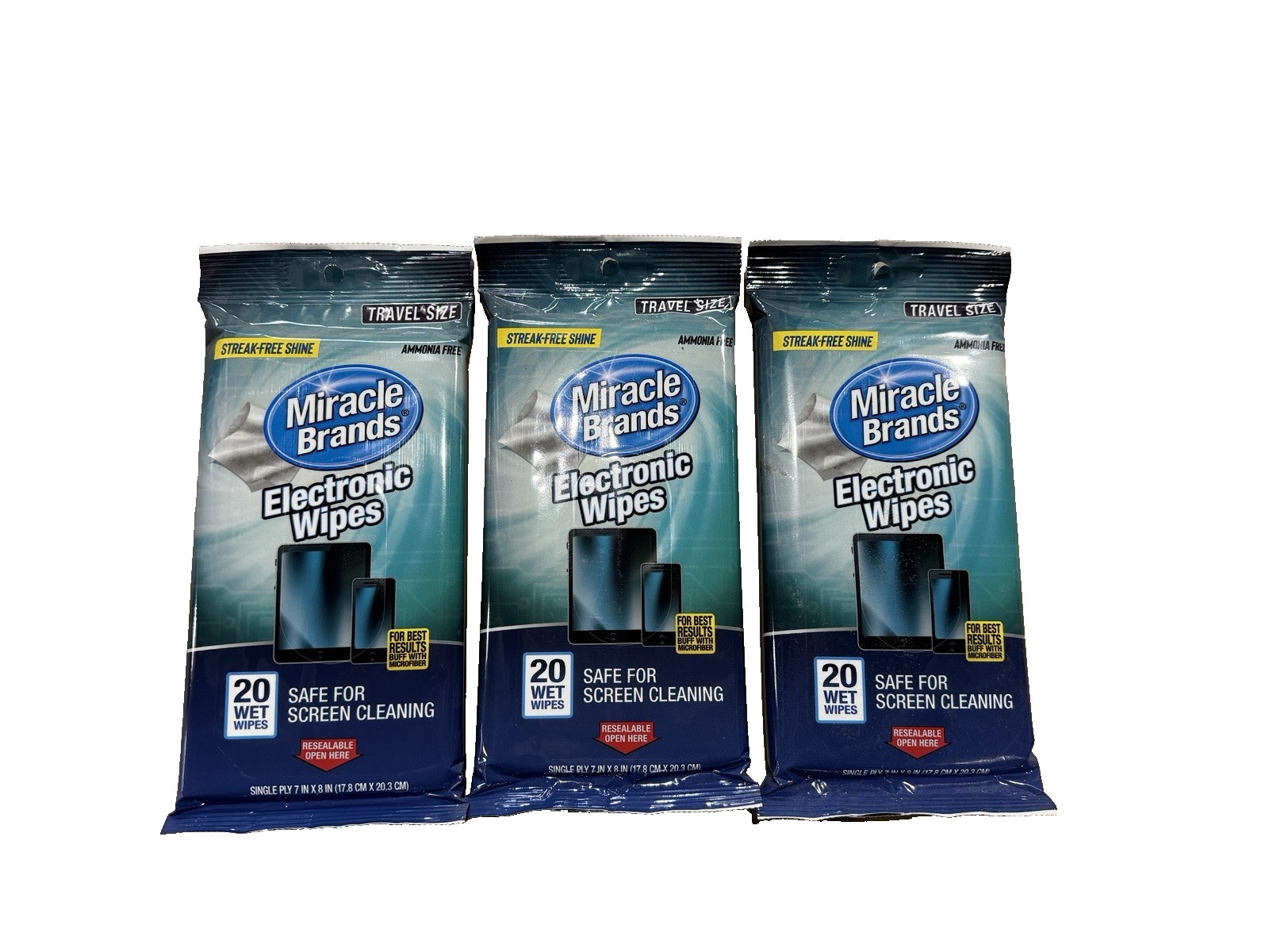 Miracle Brands Electronic Wipes Travel Size, 3 pack, 20 each pack