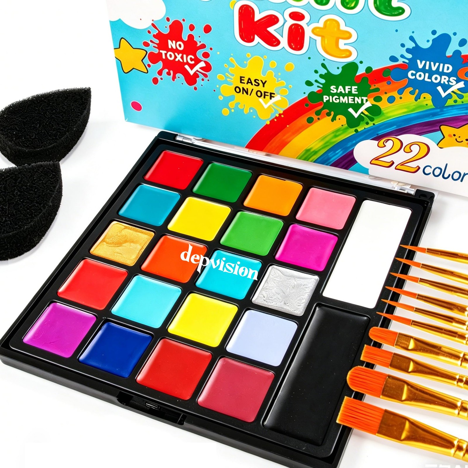 Face Body Paint Kit 22 Colors Oil Based Non-Toxic Hypoallergenic with 10 Brushes