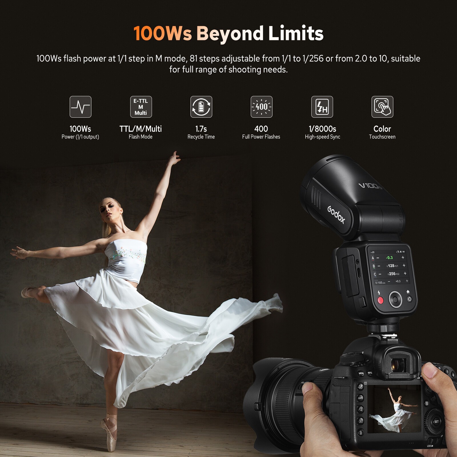 GODOX V100 N Godox Flash for Nikon – Touchscreen Control 100W TTL Camera Flash