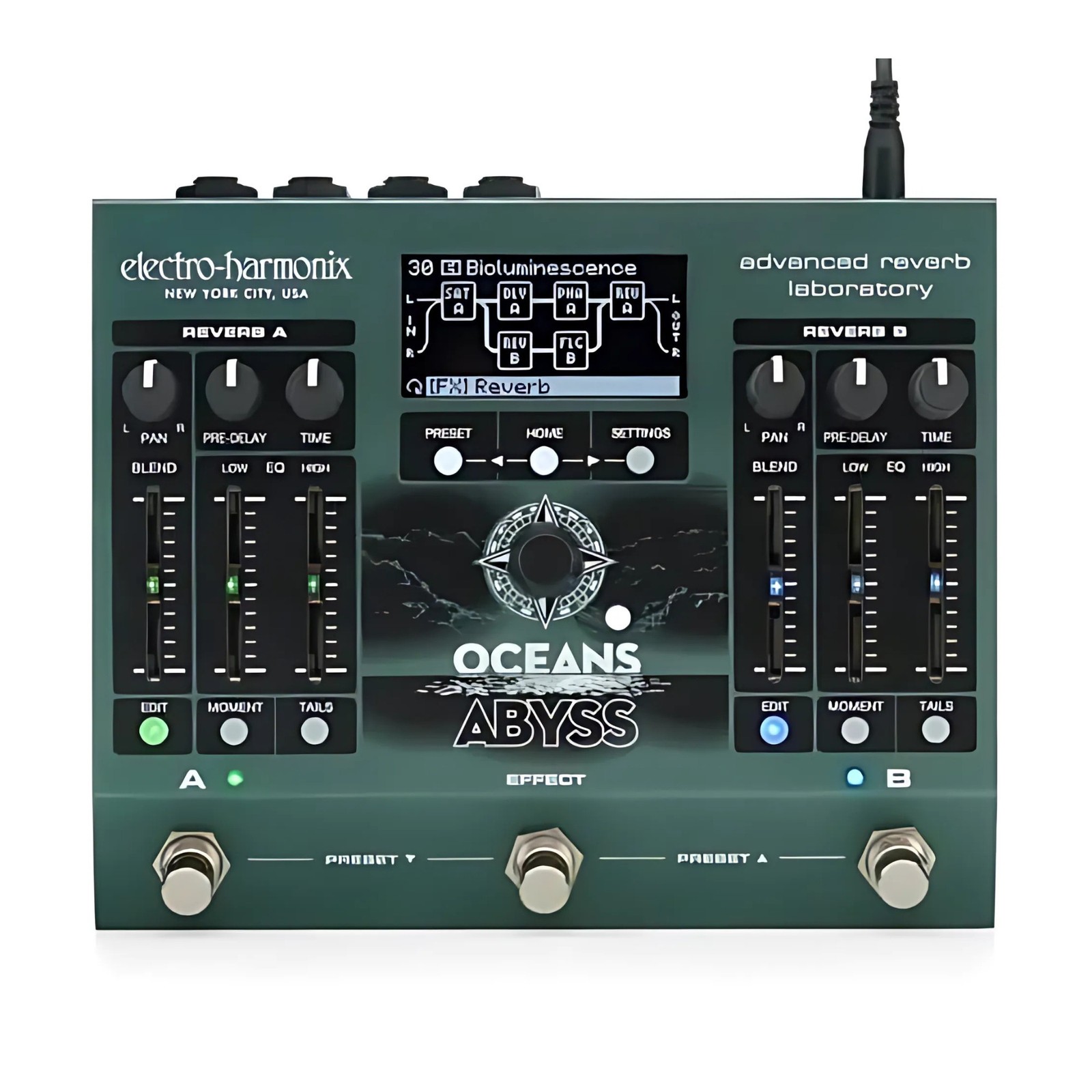 Electro-Harmonix Oceans Abyss Advanced Reverb Laboratory OLED Display TONE