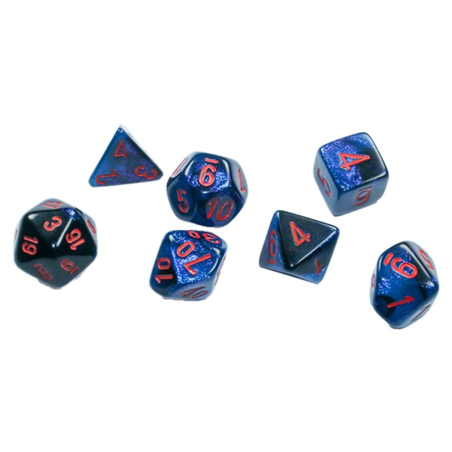 Gemini Black-Starlight 7-Set Polyhedral Dice By Chessex Red Numbering Rpg