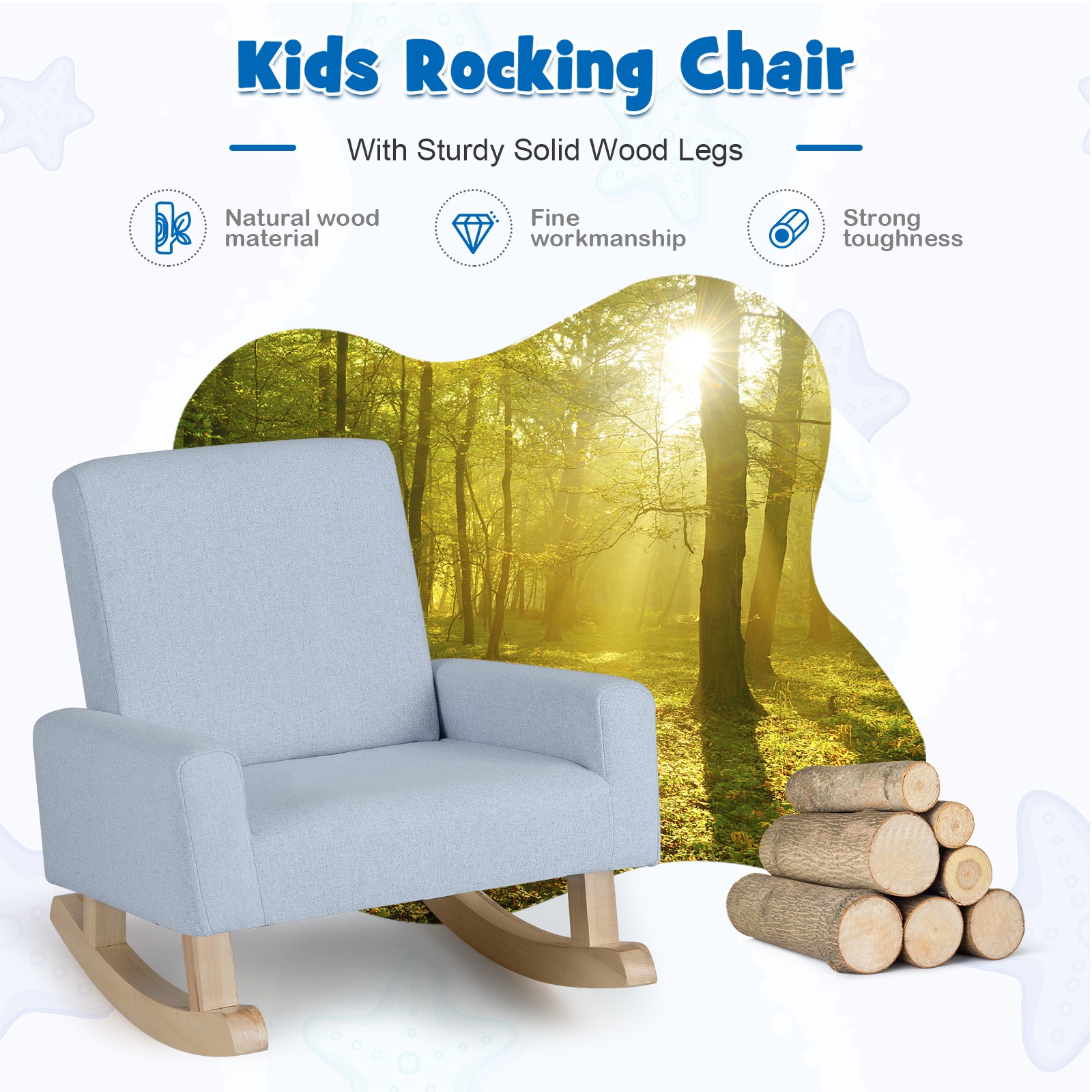 Kids Rocking Chair, Toddler Modern Linen Fabric Armchair for 3-5 Years Old
