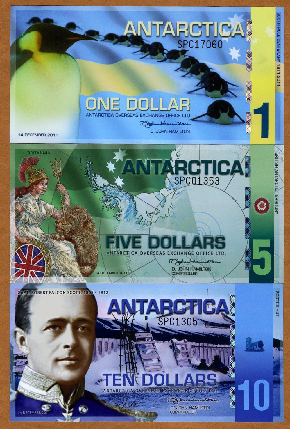 SET Antarctica, $1;5;10, Polymer, 2011, NEW, UNC - SPC - Commemorative