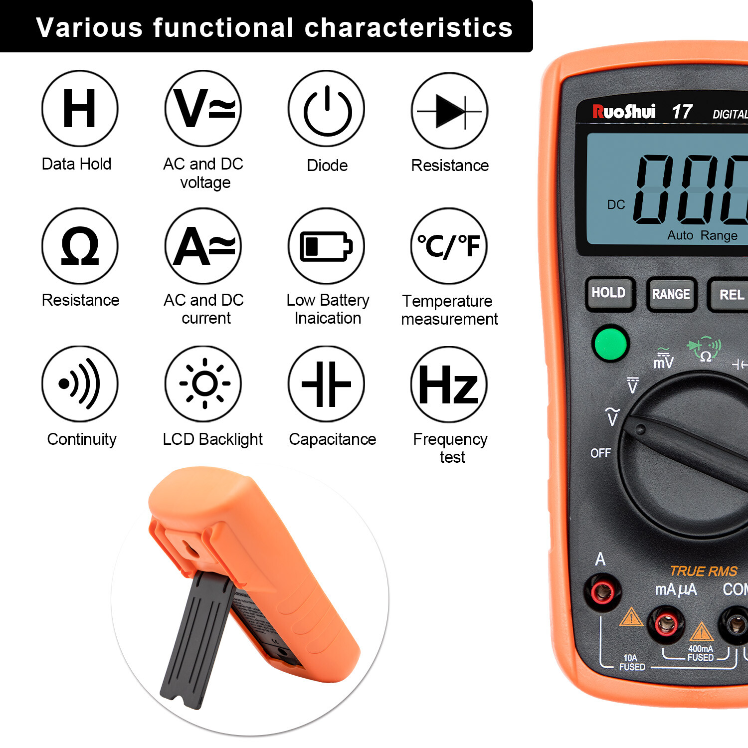 Digital Multimeter Voltmeter Ammeter Ohmmeter Volt AC DC Tester Leads Meter